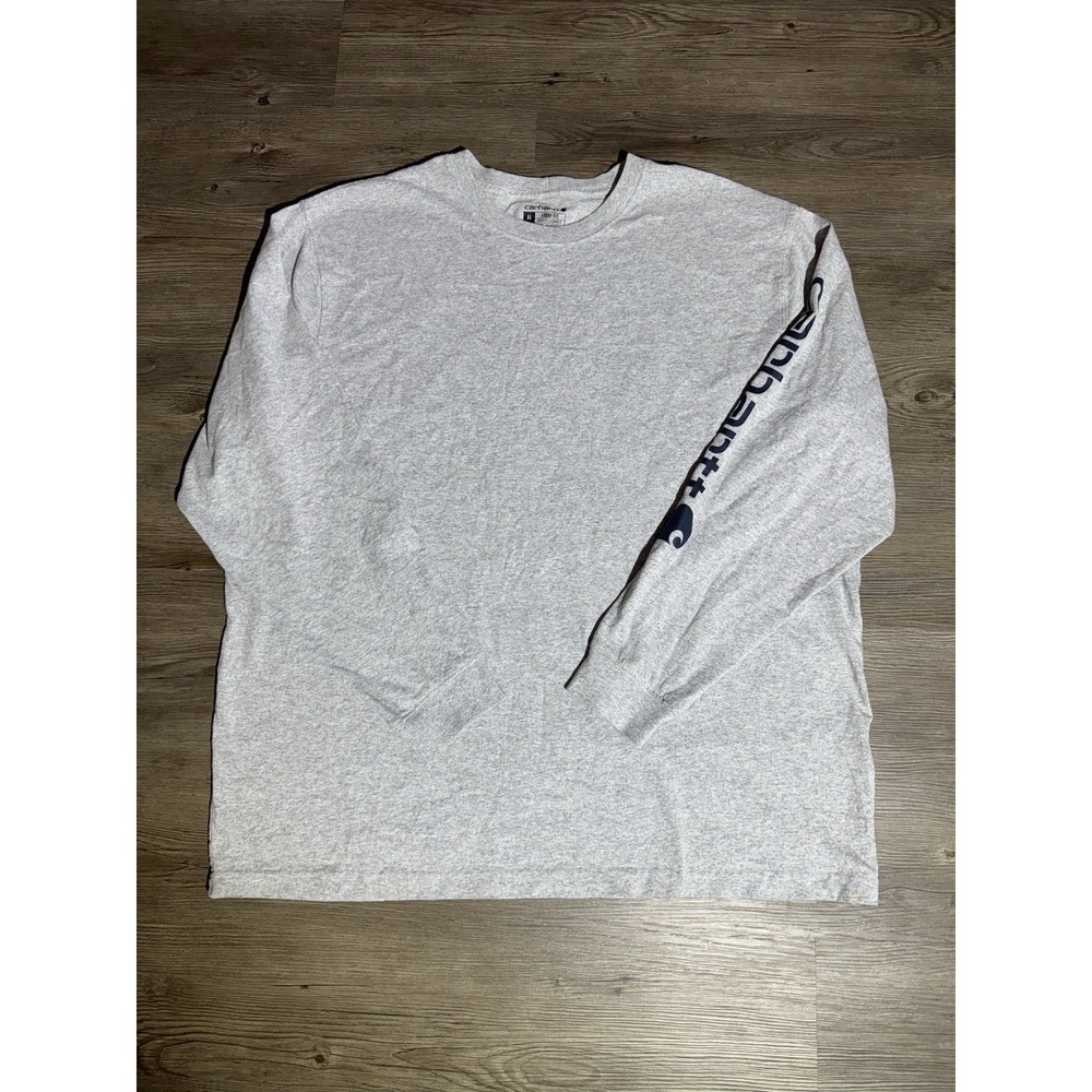 Carhartt K231 Men's XL Loose Fit Long Sleeve Logo Sleeve T Shirt Heather Gray